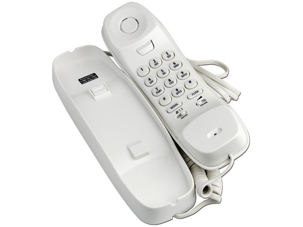 Teléfono Uniden Slimline con Protección contra fallo de corriente, tres ajustes de volumen y repetición del último número marcado.