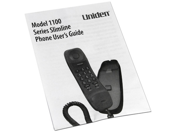 Teléfono Uniden Slimline con Protección contra fallo de corriente, tres ajustes de volumen y repetición del último número marcado.