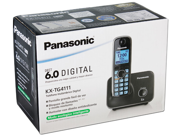Teléfono Inalámbrico Panasonic KX-TG4111 con identificador de llamadas, Tecnología DECT 6.0 Digital y 50 números en memoria.