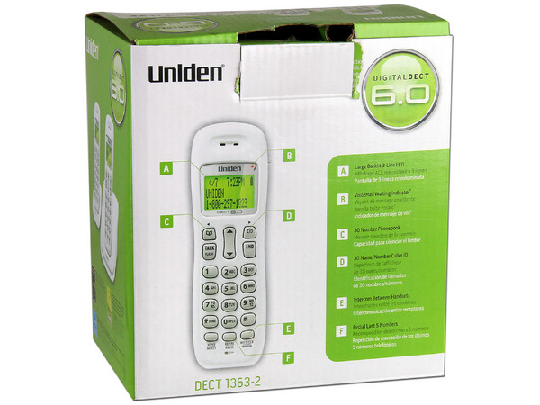 Teléfono Inalámbrico Uniden con Identificador de llamadas, Tecnología DECT 6.0, 2 Handset y 30 números en memoria