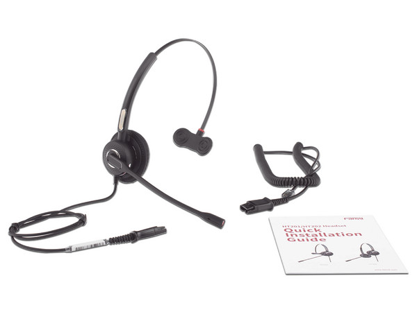 Diadema Monoaural Fanvil HT201 para teléfonos IP FANVIL y Polycom, Micrófono de cancelación de ruido, RJ-9, Cable de 1m.