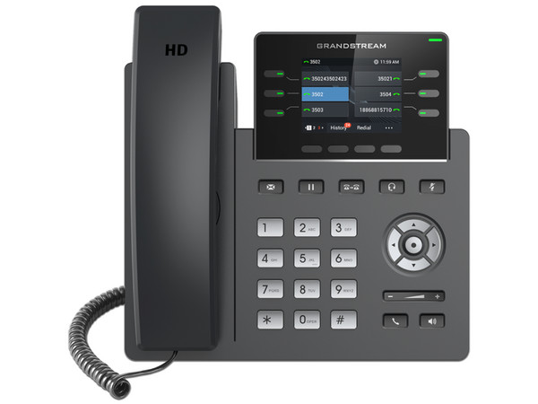 Teléfono IP GrandStream GRP2613, 3 cuentas SIP, 6 teclas de línea, audio HD, soporta PoE.