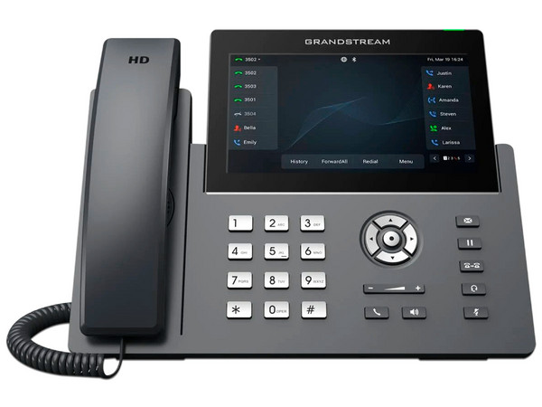 Teléfono IP profesional de 12 líneas Grandstream GRP2670, 6 cuentas SIP, Wi-Fi integrado, soporte Bluetooth, Fuente de alimentación universal.