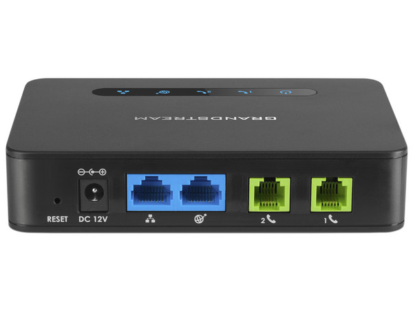 Adaptador telefónico Grandstream HT812 soporta 2 perfiles SIP a través de 2 puertos FXS y 1 puerto de 10/100Mbps.
