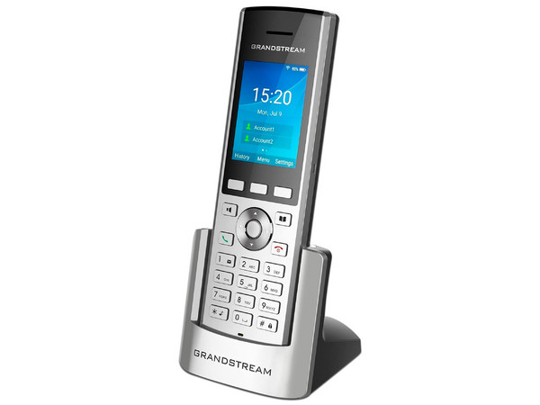 Teléfono GrandStream portátil empresarial, conectividad a la red VoIP vía WiFi.