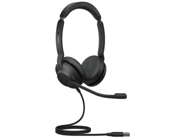 Audífonos alámbricos con diadema Jabra, diseñados para oficina y centro de llamadas, conexión USB tipo A, color negro.