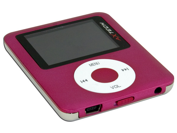 MP4 AXTECH Reproductor de MP3, Radio FM, Fotos, Videoclips y Grabador de Voz. 1GB, Color Rosa   