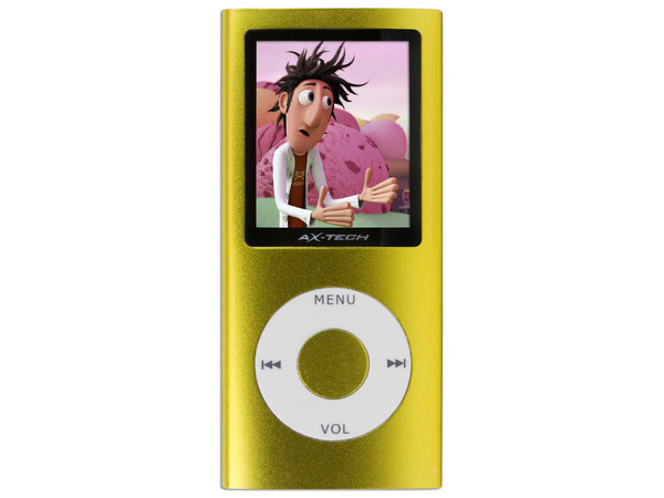 MP4 AXTECH Reproductor de MP3, Radio FM, Fotos, Videoclips y Grabador de Voz. 2GB, Color Amarilo
