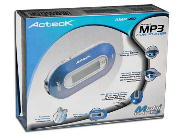 Reproductor de MP3 y Grabador de Voz Acteck con 256MB, Interfase USB. Color Blanco