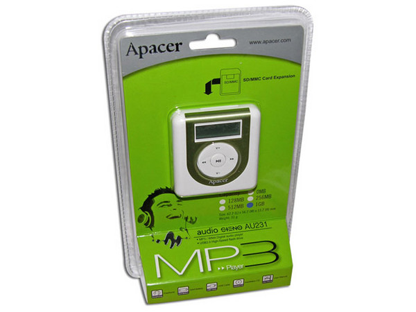 Reproductor de MP3 Apacer Audio Steno AU231 con 1GB, soporta memorias SD,  USB 2.0