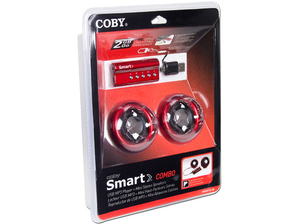 Reproductor MP3 Coby Smart de 2GB y Mini Bocinas Estéreo, Color Rojo