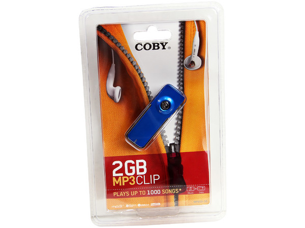 Reproductor MP3 Coby Clip de 2GB. Color Azul