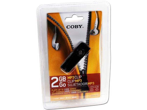 Reproductor MP3 Coby Clip de 2GB. Color Negro