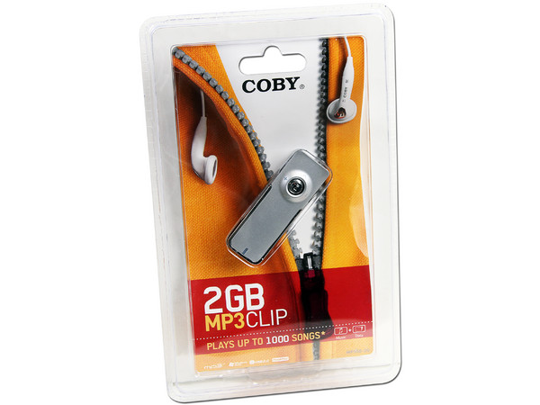 Reproductor MP3 Coby Clip de 2GB. Color Plata