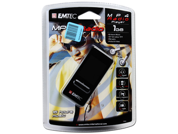 EMTEC Reproductor de MP3, Radio FM y Grabador de Voz. 1GB. Color Negro