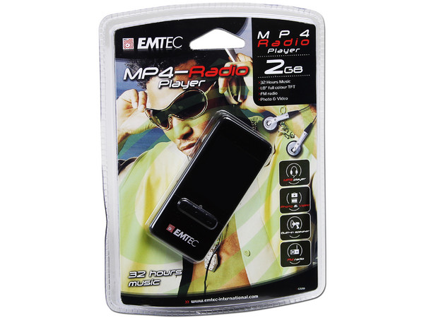 Reproductor EMTEC de MP4, Radio FM y Grabador de Voz. 2 GB. Color Negro.