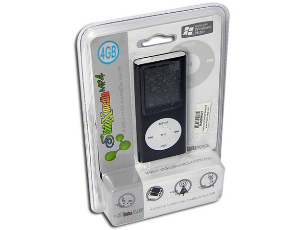 MP4 ShikaXmedia Reproductor de MP3, Radio FM, Fotos, Videoclips y Grabador de Voz. 4GB, Color Negro.