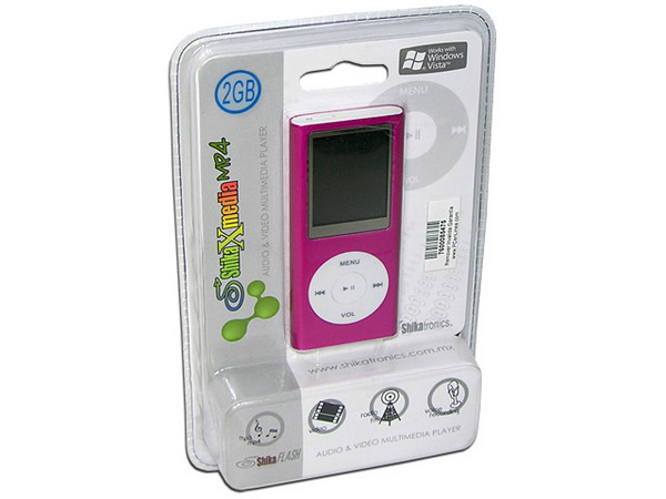 MP4 ShikaXmedia Reproductor de MP3, Radio FM, Fotos, Videoclips y Grabador de Voz. 2GB, Color Fucsia.