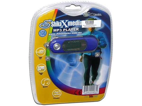 Reproductor de MP3 y Radio FM ShikaXmedia con 1GB, Interfase USB. Color Azul