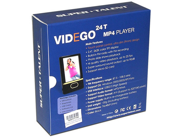 MP4 VIDEGO24T Touch Panel Pantalla 2.4'' Reproductor de MP3, Radio FM, Fotos, Videos y Grabador de Voz, 2GB (Soporta Memorias MicroSD de hasta 2GB)