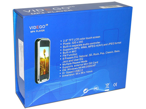 MP4 VIDEGO28 Touch Screen Pantalla 2.8'' Reproductor de MP3, Radio FM, Fotos, Videos, Juegos y Grabador de Voz, 2GB (Soporta Memorias MiniSD de hasta 4GB) 