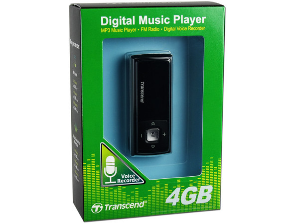 Transcend Reproductor de MP3, Radio FM y Grabador de Voz. 4GB. Color Negro