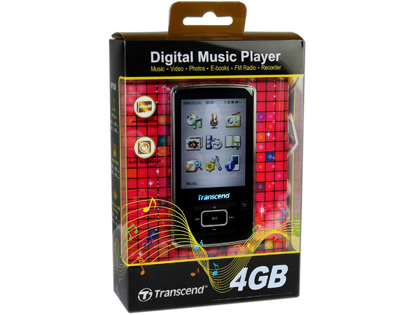 Transcend Reproductor de Video, MP3, Radio FM, Fotos y Grabador de Voz. 4GB (soporta microSDHC de hasta 16GB). Color Negro