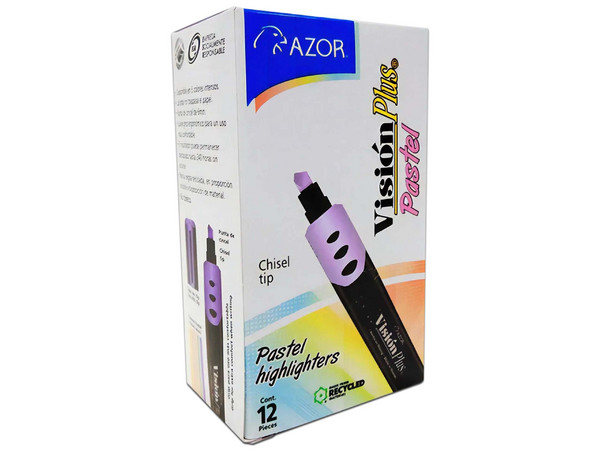 Resaltador de Texto Vision Plus Pastel, Punta Cincel 6 mm, Color Morado, Caja con 12 Piezas.