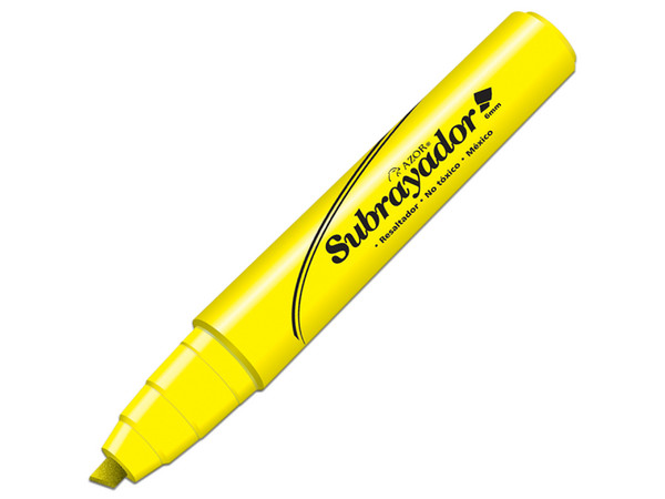 Resaltador AZOR Subrayador de Punta Cincel 4 mm, Color Amarillo, (1 Pieza).