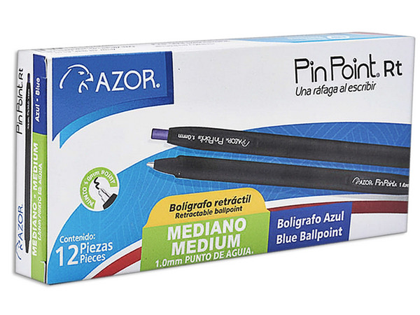 Bolígrafo Mediano Retráctil Pin Point, 1.0 mm, Color Azul, Caja con 12 Piezas.