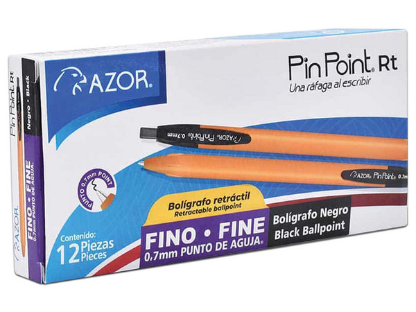 Bolígrafo Fino Retráctil Pin Point 0.7 mm, Color Negro, Cuerpo Amarillo, C/12 Pzas.