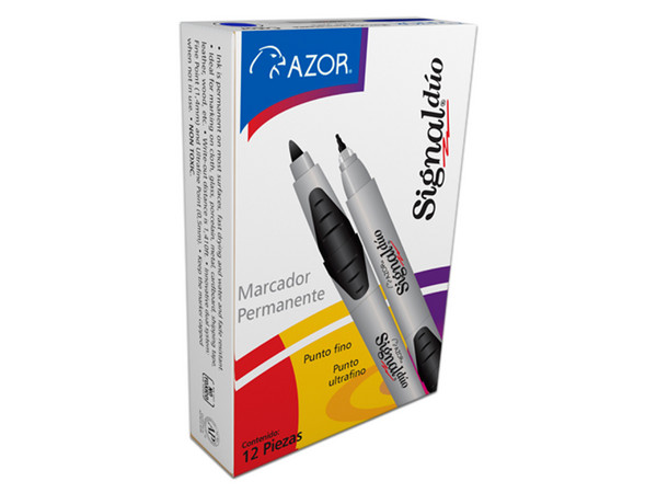 Paquete de Marcadores Permanentes Azor Signal Dúo, Punto Fino y Ultrafino, 12 piezas, Color Negro.
