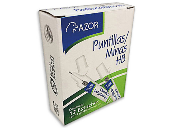 Puntillas Azor HB 0.7mm Caja C/12 Tubos. Color Negro.