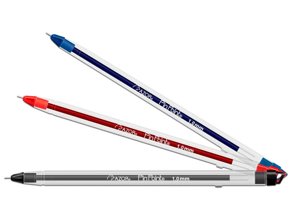 Bolígrafo AZOR Pin Point de Punto Mediano, Color Rojo/Negro/Azul, (12 Piezas).