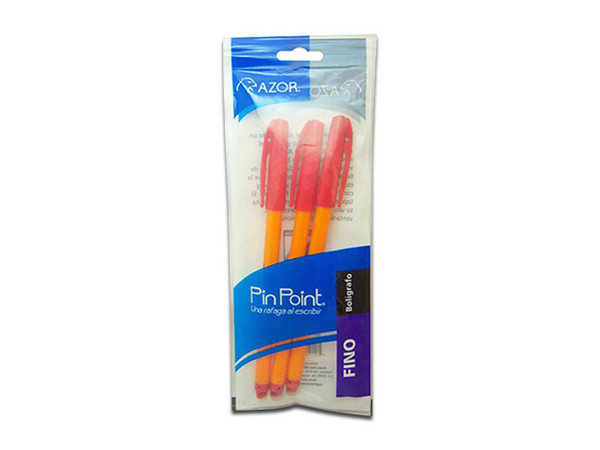 Paquete de Bolígrafos Azor Pin Point, Punto Fino, 3 piezas, Color Rojo.