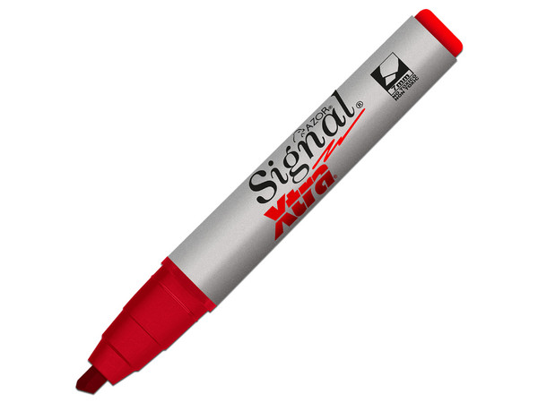 Marcador Permanente Azor Signal Xtra, Punta Cincel, Color Rojo, Caja con 12 Piezas.