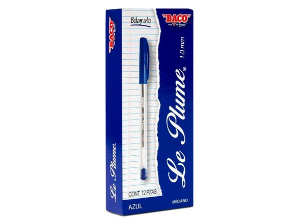 Bolígrafo BACO Le Plume, 1.0 mm, Color Azul, Paquete con 12 piezas.