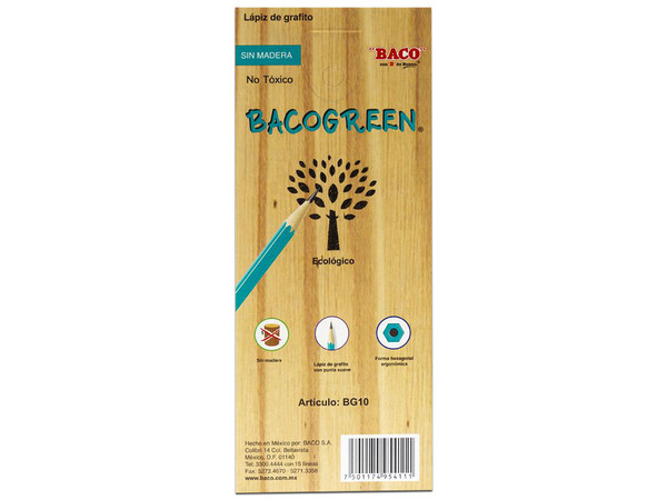 Lápiz BACO BACOGREEN, Grado 2, Caja con 10 Piezas.