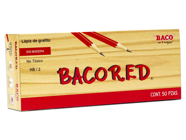 Lápiz de Grafito Baco LP017, Número 2, Madera, Color Rojo, (50 Piezas).