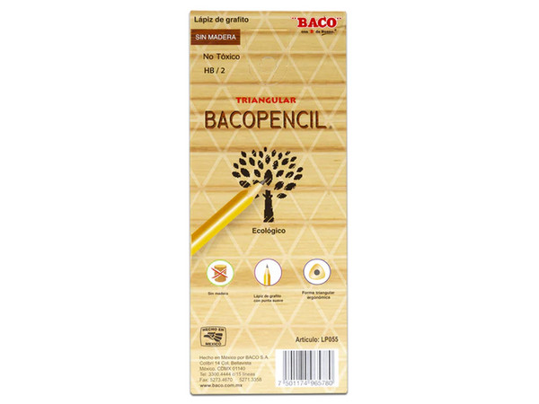 Lápiz de Resina Baco LP055, Número 2, Triangular, Color Amarillo, (10 Piezas).