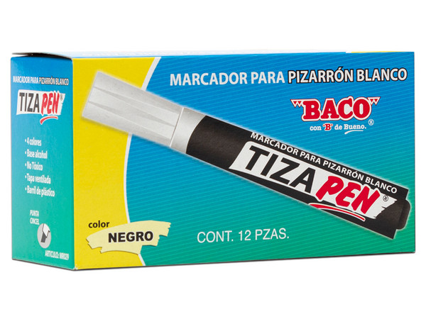 Marcador BACO TIZAPEN, Plástico, 12 pzas, Color Negro.