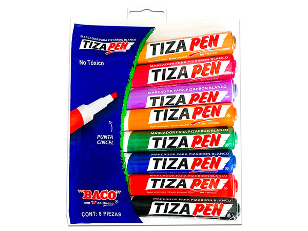 Marcador Baco Tizapen para Pizarrón Blanco, Colores Surtidos, (8 Piezas).