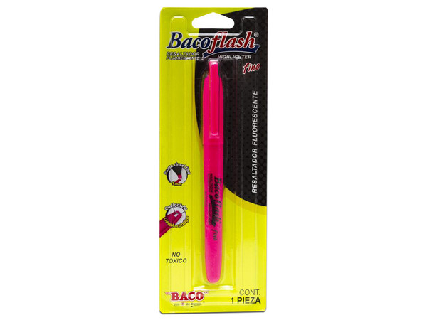 Resaltador Bacoflash Subrayador de Punta Fino, Color Rosa, (10 Piezas).