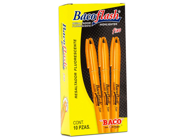 Resaltador BACOFLASH, Delgado, 10 pzas, Color Naranja.