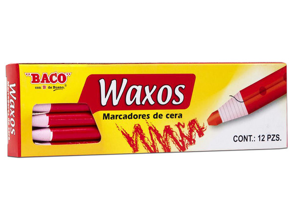 Marcador de cera BACO Waxos, Color Rojo, Paquete con 12 piezas.