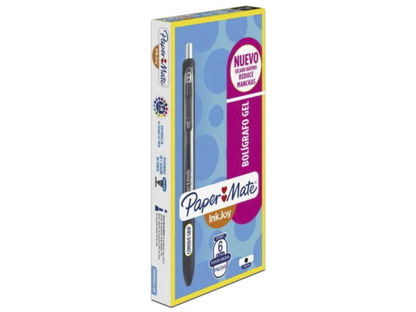 Bolígrafo Papermate Gel Kilométrico Retráctil de Punta 0.7mm, Color Negro, (6 Piezas).
