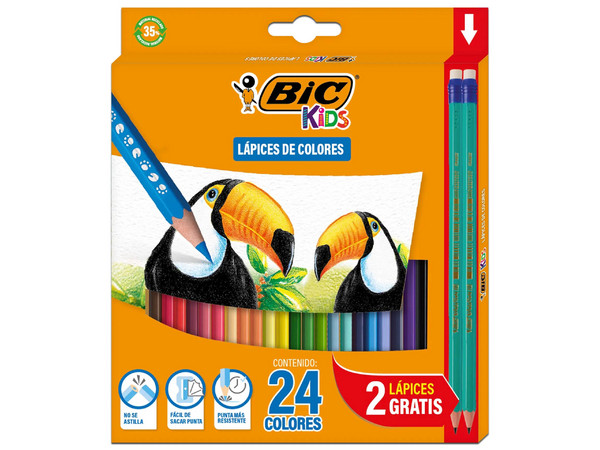 Colores Hexagonales BIC 9324, con Goma, Material de Resina, 24 piezas.