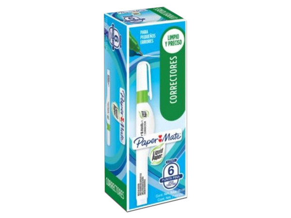 Corrector Paper Mate Liquid Paper tipo Pluma, 6 piezas.