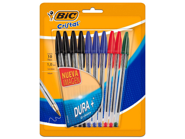 Bolígrafos BIC M250C10, Punta mediana de 1.0mm, Surtido de Colores. Paquete con 10 Piezas.
