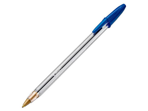 Bolígrafo BIC Cristal de punta mediana de 1.0mm, tinta permanente, Color Azul. Paquete con 12 piezas